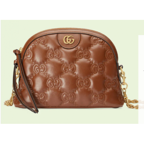 Borsa a tracolla in pelle Gucci GG Matelasse 702229 Marrone chiaro