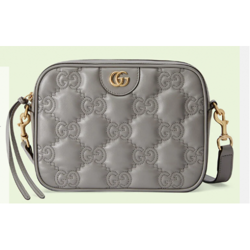 Borsa a tracolla in pelle Gucci GG Matelasse 702234 Grigio polvere