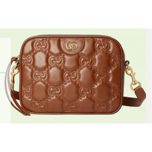 Borsa a tracolla in pelle Gucci GG Matelasse 702234 Marrone chiaro