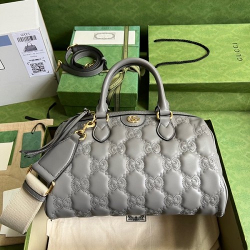 Borsa a mano in pelle Gucci GG Matelasse 702242 Grigio polvere