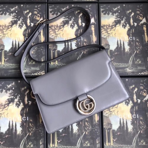 Borsa a tracolla in pelle originale Gucci GG 589474 grigia