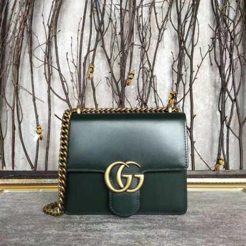 Borsa a tracolla in pelle originale Marmont Gucci GG 431384A verde scuro