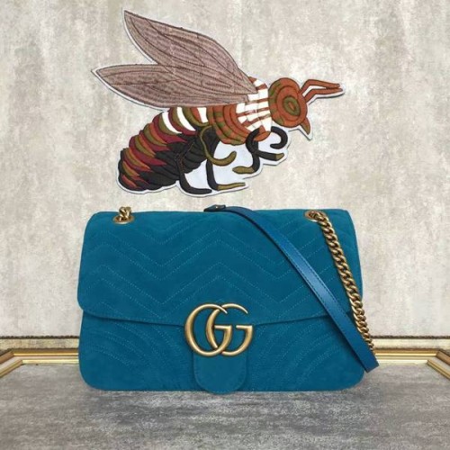 Borsa a tracolla in pelle scamosciata Gucci GG 443496 blu