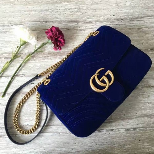 Borsa a tracolla in pelle scamosciata Gucci GG 443496 blu scuro