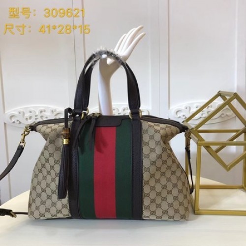 Borsa tote in tela Gucci GG Supreme 309621 Caffè