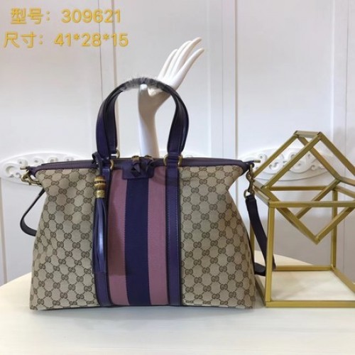 Borsa tote in tela Gucci GG Supreme 309621 Viola