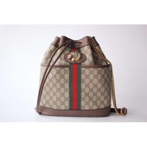 Borsa a secchiello media Rajah in tela Gucci GG Supreme 553961 Marrone