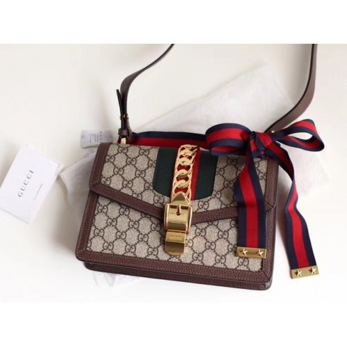 Borsa a tracolla Sylvie piccola in tela Gucci GG Supreme 421882 marrone