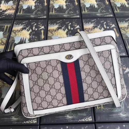 Borsa a spalla media Gucci GG Supreme 523354 bianca