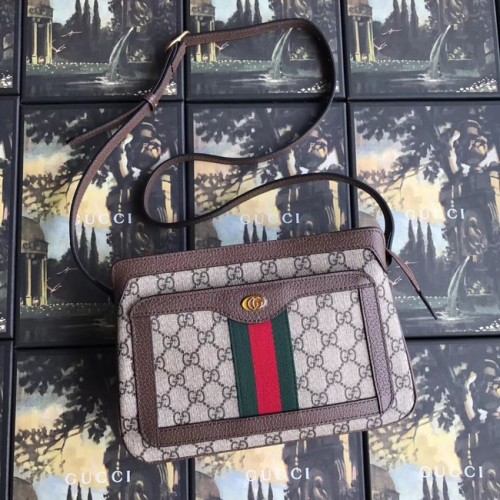 Borsa a tracolla piccola Gucci GG Supreme 523354 marrone