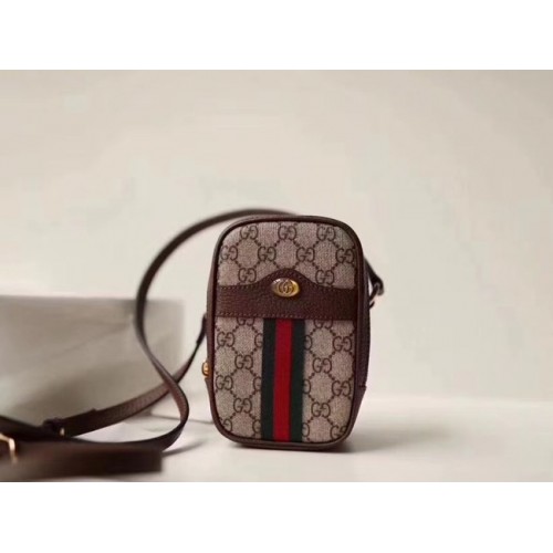 Mini borsa a tracolla in tela Gucci GG 546595 marrone