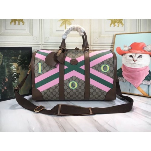 Borsone da viaggio con stampa garofano Gucci GG 681133 marrone