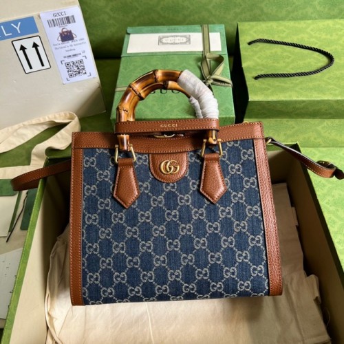 Mini borsa tote Gucci Gucci GG denim jacquard Diana 655661 Blu