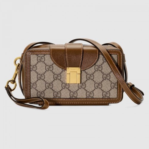 Mini borsa Gucci GG con chiusura a moschettone 614368 marrone