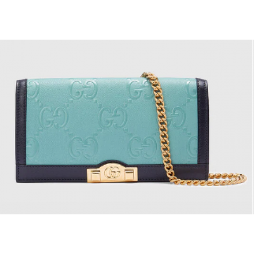 Portafoglio Gucci GG con catena 676155 Azzurro