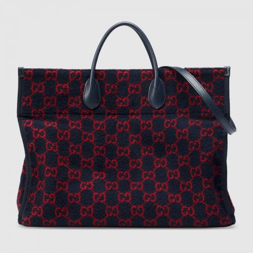 Borsa shopping Gucci in lana GG 598169 Blu e rossa