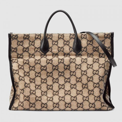 Borsa shopping Gucci in lana GG 598169 bianca