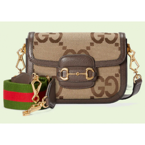 Mini borsa Gucci Horsebit 1955 jumbo GG 658574 marrone