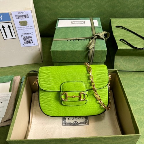 Mini borsa Gucci Horsebit 1955 lucertola 675801 Verde fluo