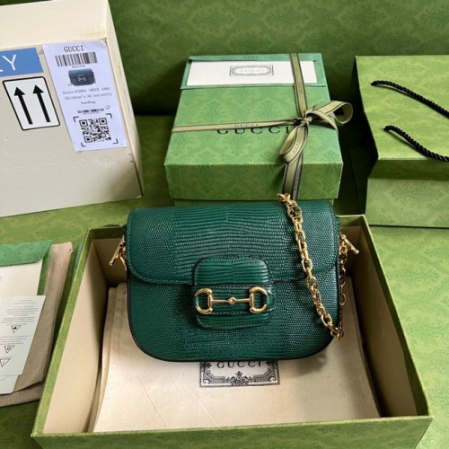 Mini borsa Gucci Horsebit 1955 lucertola 675801 verde