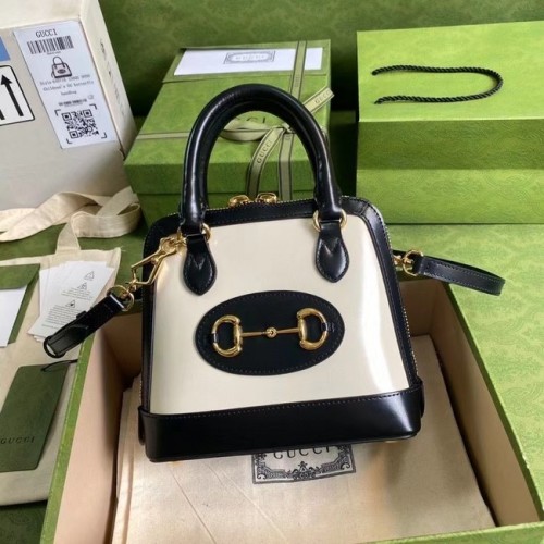Borsa a mano piccola Gucci Horsebit 1955 640716 nera e bianca