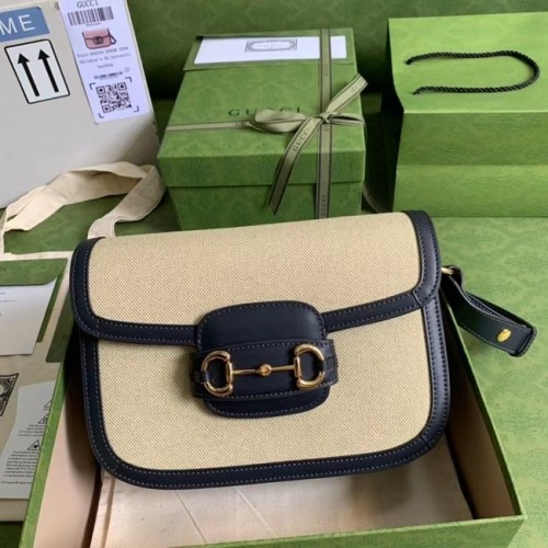 Borsa a tracolla piccola Gucci Horsebit 1955 602204 in tessuto e pelle blu