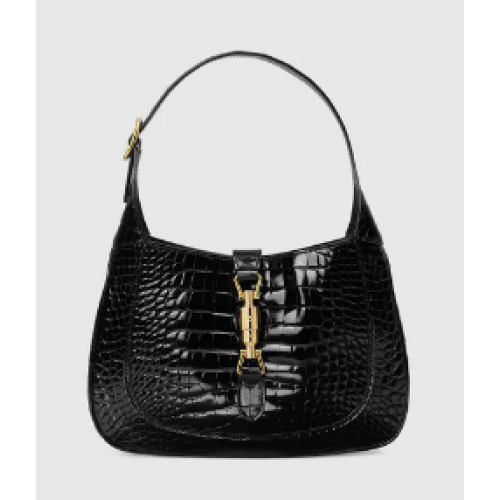 Borsa a spalla piccola in coccodrillo Gucci Jackie 1961 636709 nera