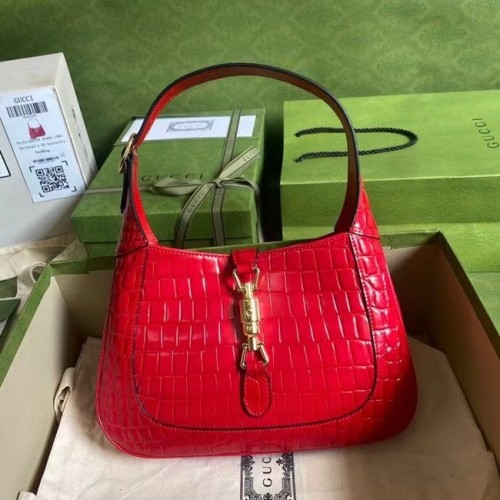 Borsa a spalla piccola in coccodrillo Gucci Jackie 1961 636709 rossa
