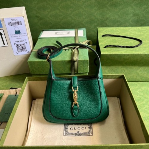 Borsa hobo Gucci Jackie 1961 mini in pelle a grana naturale 637091 Verde smeraldo