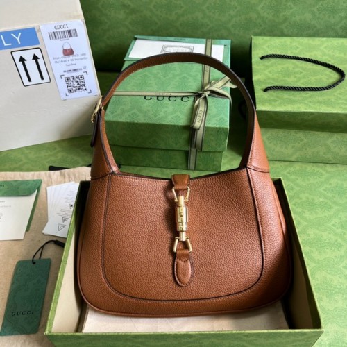 Borsa hobo Gucci Jackie 1961 mini in pelle a grana naturale 637091 marrone