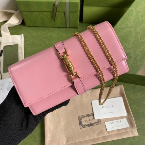 Portafoglio con catena di struzzo Gucci Jackie 1961 652681 rosa
