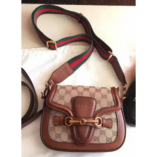 Borsa a tracolla in tela Gucci Lady Web GG 383821 marrone