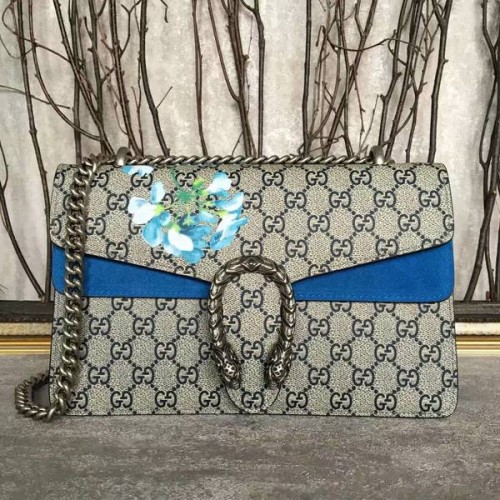 Borsa a tracolla in tela Gucci Medium Dionysus GG 400249 blu