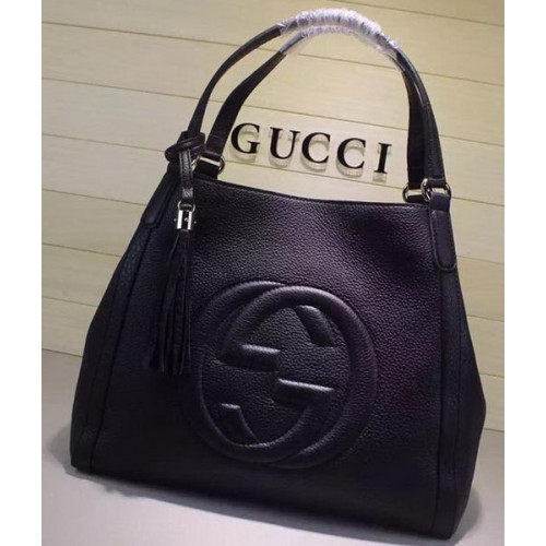 Borsa a tracolla media Gucci Soho in pelle di vitello 282309 nera