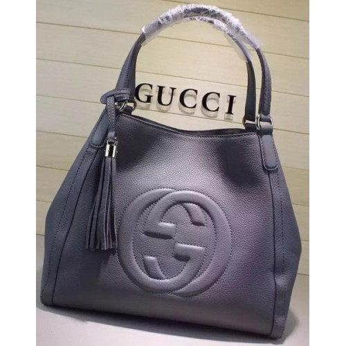 Borsa a tracolla media Gucci Soho in pelle di vitello 282309 grigia