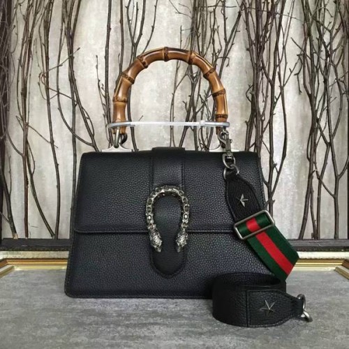 Borsa Gucci Now Bamboo Lichee Pattern in pelle con manico superiore 448075 nera