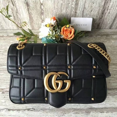 Borsa a tracolla Gucci Now Marmont Mmatelasse 443496 nera