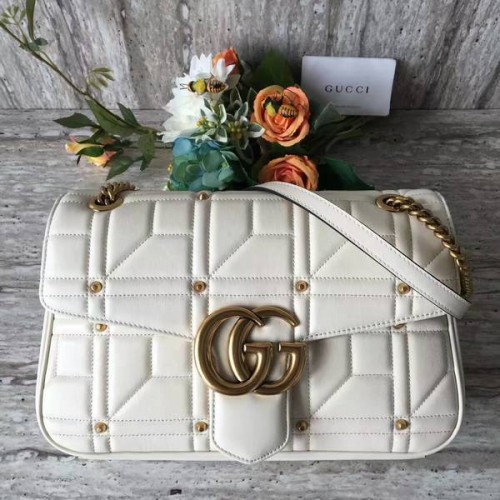 Borsa a tracolla Gucci Now Marmont Mmatelasse 443496 bianca