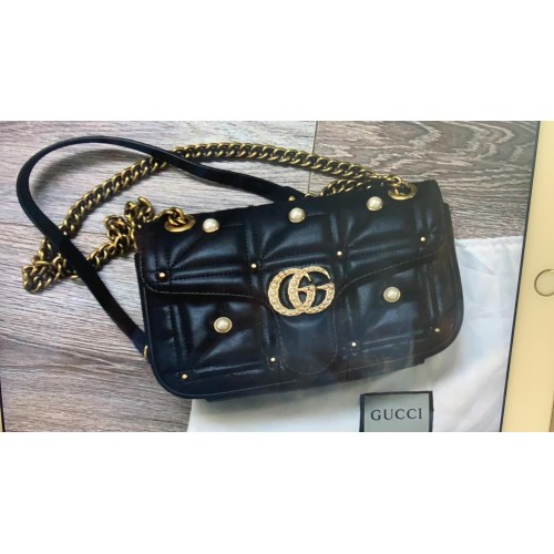 Borsa a tracolla Gucci Now Marmont Mmatelasse 443497 nera