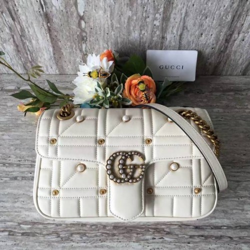 Borsa a tracolla Gucci Now Marmont Mmatelasse 443497 bianca
