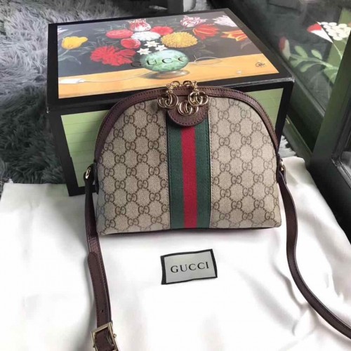 Borsa a tracolla in tela Gucci Ophidia 499621 marrone