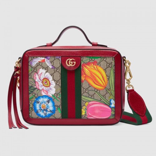 Borsa a tracolla piccola Gucci Ophidia GG Flora 550622 rossa