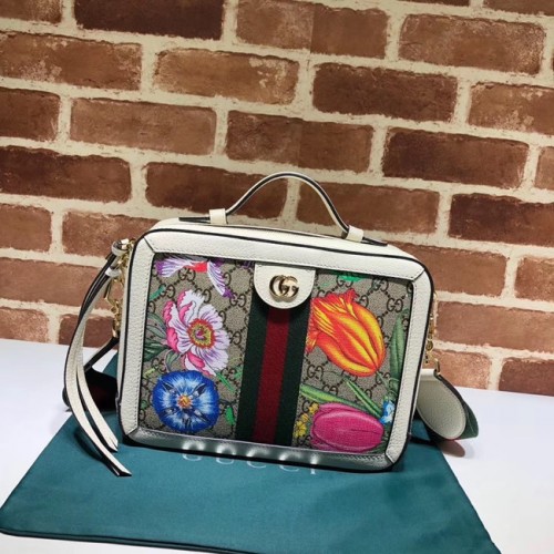 Borsa a tracolla piccola Gucci Ophidia GG Flora 550622 bianca