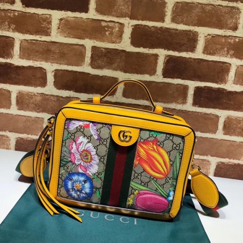 Borsa a tracolla piccola Gucci Ophidia GG Flora 550622 gialla
