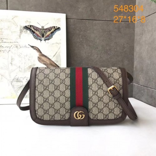 Borsa a tracolla piccola Gucci Ophidia GG Supreme 548304 marrone