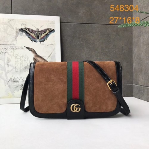 Borsa a spalla Gucci Ophidia GG Supreme piccola in camoscio 548304 marrone