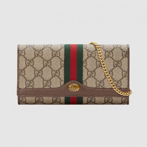 Portafoglio con catena Gucci Ophidia GG 546592 Marrone