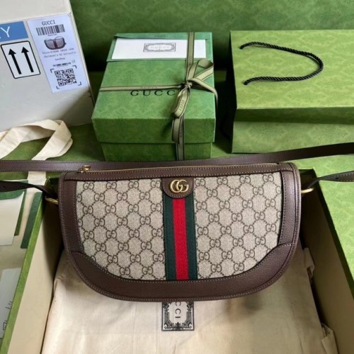 Borsa a tracolla grande Gucci Ophidia 674096 marrone
