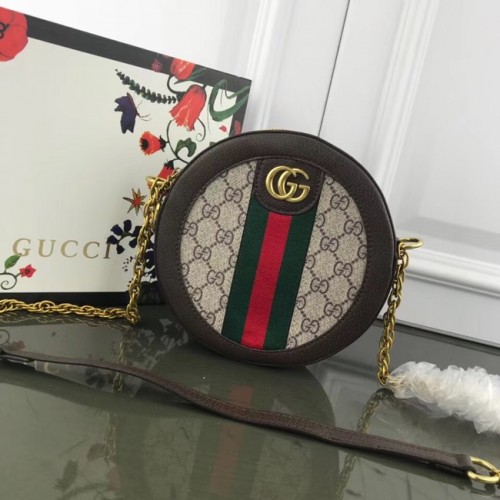Borsa a tracolla rotonda Gucci Ophidia mini GG 171285 marrone