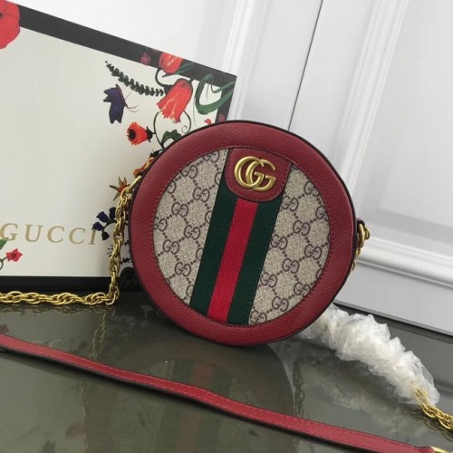 Borsa a tracolla tonda Gucci Ophidia mini GG 171285 rossa